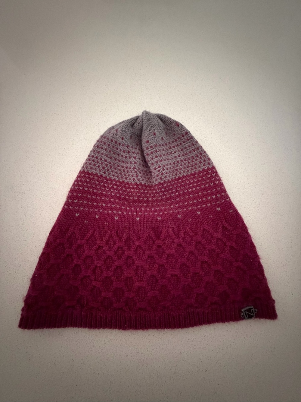 Noble Knit Beanie Hat in Gray and Berry